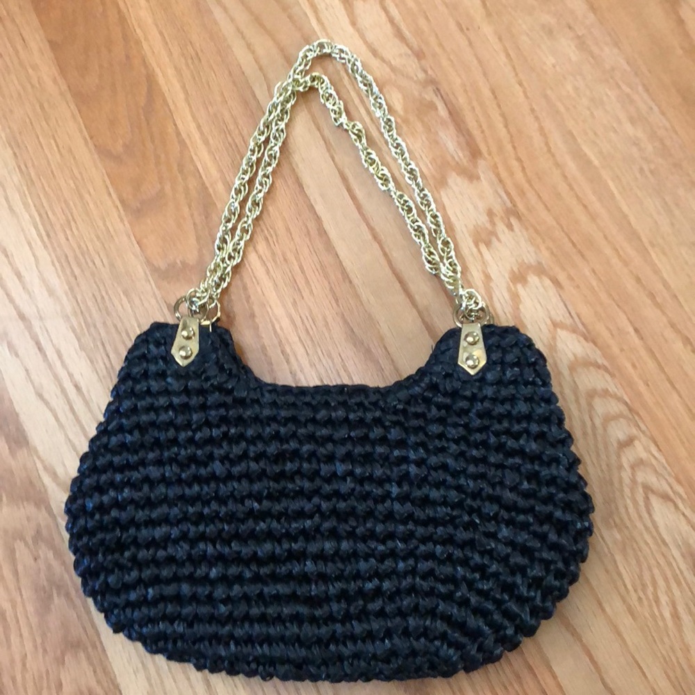 Vintage MM Croshet Straw Black Handbag